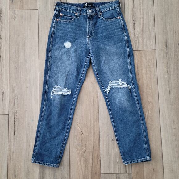 GAP High Rise Distressed Mom Medium Wash Jeans Women Sz 6 28R - Picture 11 of 11